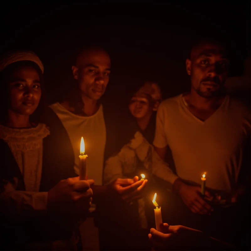 A group of people holding candles in remembrance at a memorial.