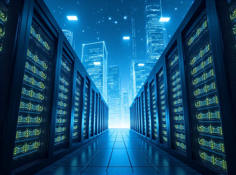 A futuristic cityscape filled with data centers, highlighting the demand for Nvidia GPUs in AI and cloud computing.