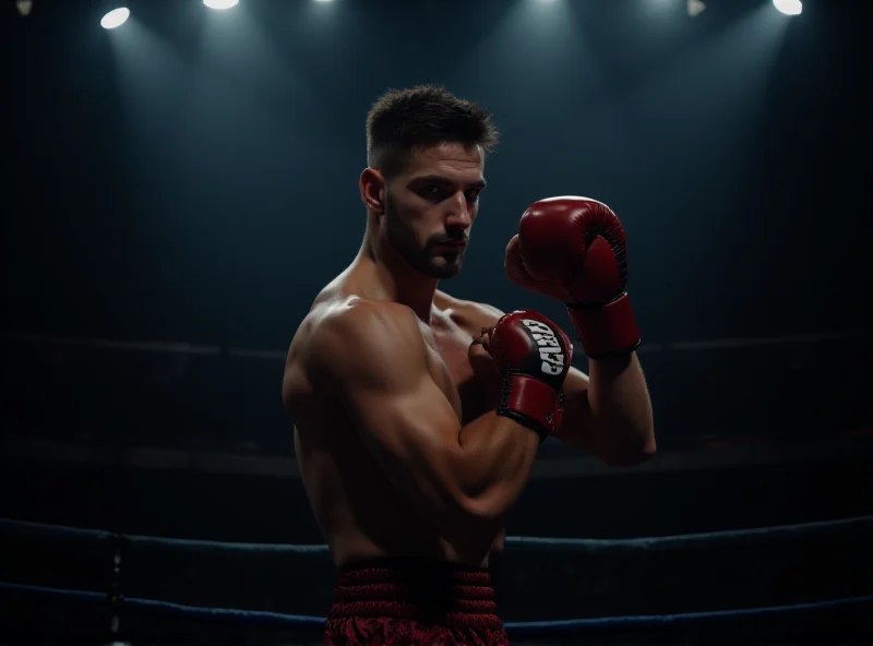 Ryan Garcia boxing in a ring, preparing to throw a punch.