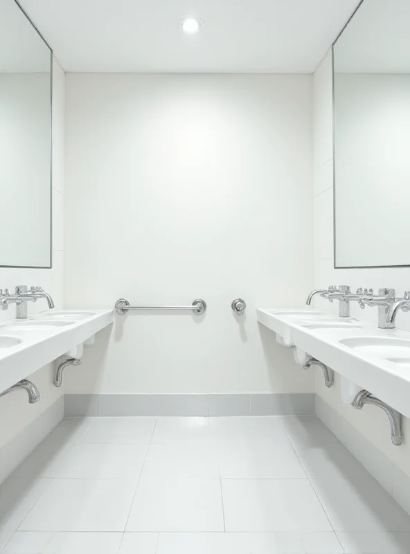 A photo of a school bathroom with a large empty space on the wall where a mirror used to be.
