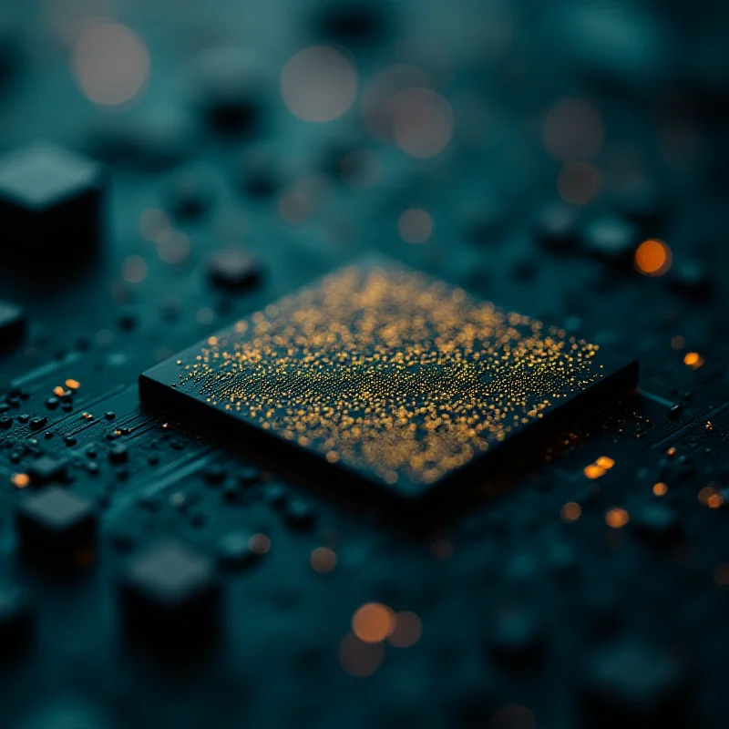 Close-up photograph of a high-tech Nvidia AI chip, with intricate circuitry visible.
