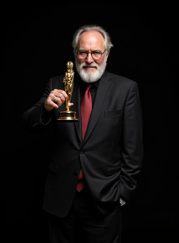 Francis Ford Coppola holding a Razzie award, looking defiant with a slight smile.