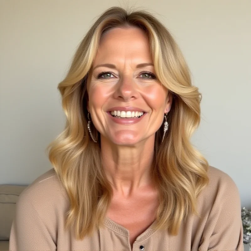 Pamela Anderson smiling naturally, without heavy makeup, in a recent interview setting.