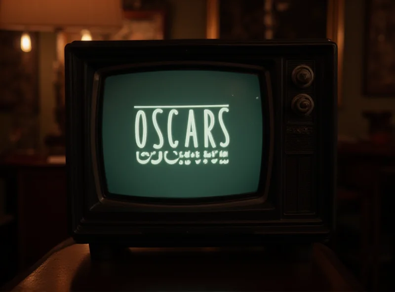 A vintage television set with the Oscars logo displayed on the screen.