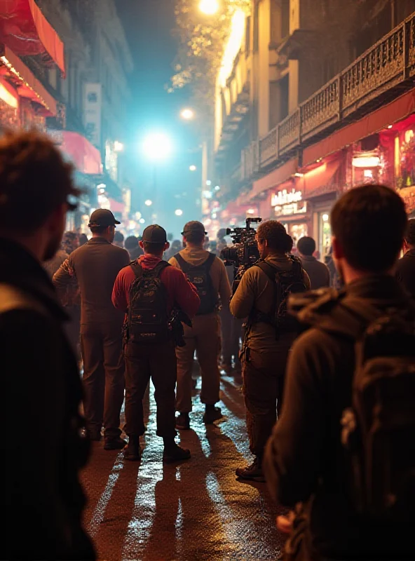 A film crew on a movie set in France.