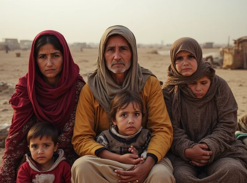 A group of Afghan refugees in Pakistan looking worried.