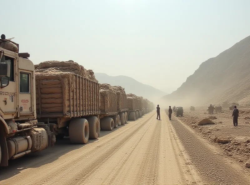 A long line of trucks stranded at the Torkham border between Pakistan and Afghanistan.