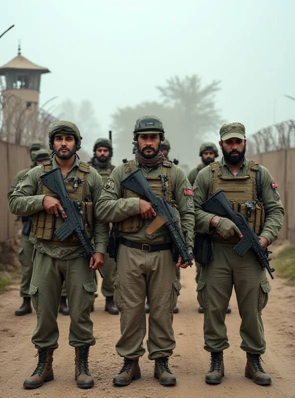 Image of Pakistani soldiers standing guard at a military base.