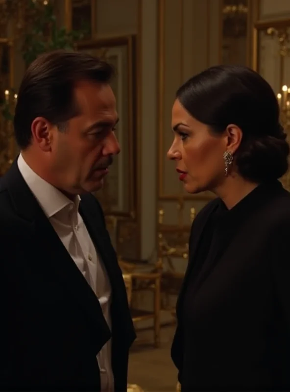 A dramatic scene from a Brazilian soap opera, with actors in emotional poses.