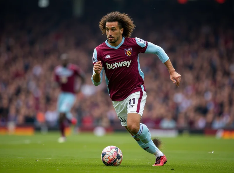 Lucas Paquetá in action for West Ham United, running with the ball during a Premier League match.