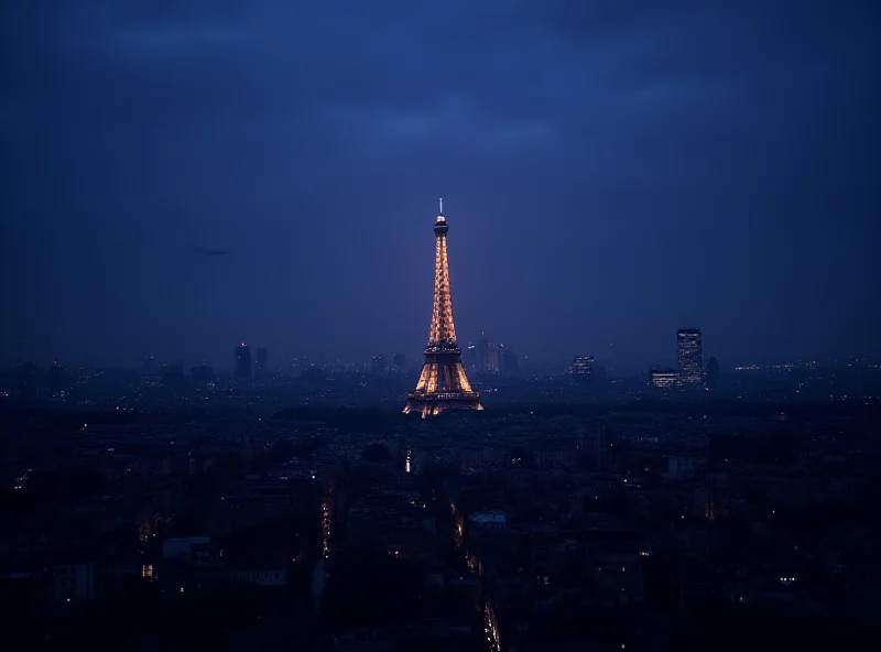 Illustration of the Paris skyline at night, with a subtle, somber tone to reflect the tragic event.