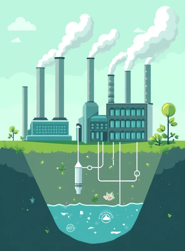 A visual representation of carbon capture technology, showing CO2 being captured from an industrial plant and stored underground.