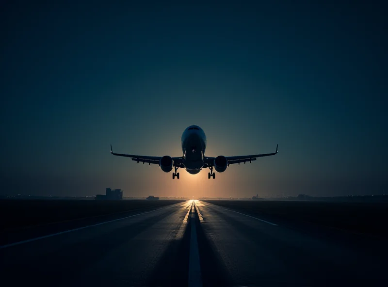 A dramatic image of a plane landing at night, symbolizing the extradition of Mohamed Amra to Paris.