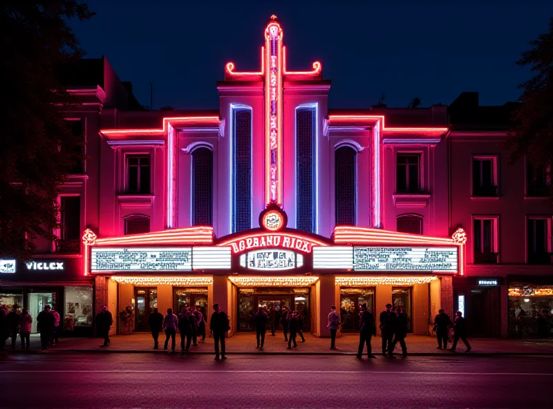 Exterior of Le Grand Rex cinema in Paris at night, with bright lights and crowds.
