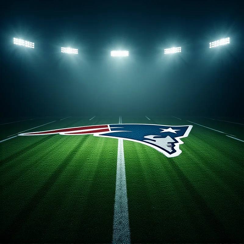 New England Patriots logo on a football field