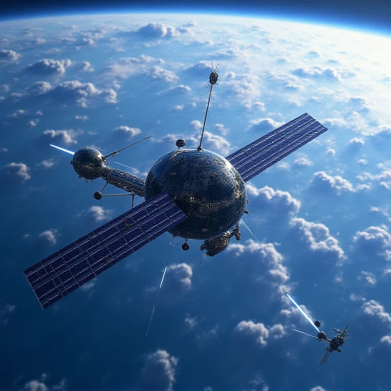 Satellite orbiting Earth, monitoring space.