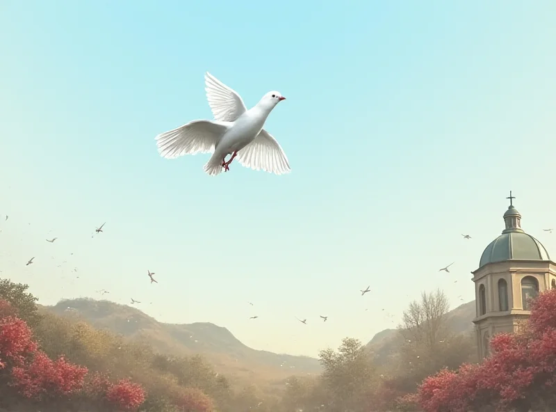 A dove flying over a landscape, symbolizing peace. The landscape includes elements representing both Turkish and Kurdish cultures.