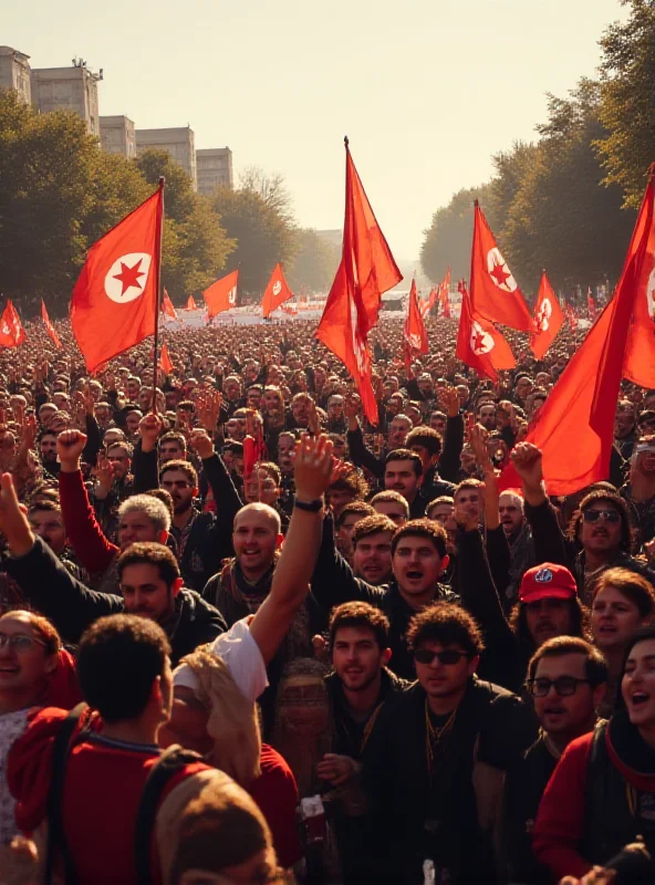 A group of Kurdish people celebrating or protesting, holding flags and banners.