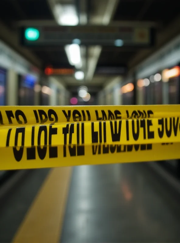 Police tape surrounding an area near a subway station