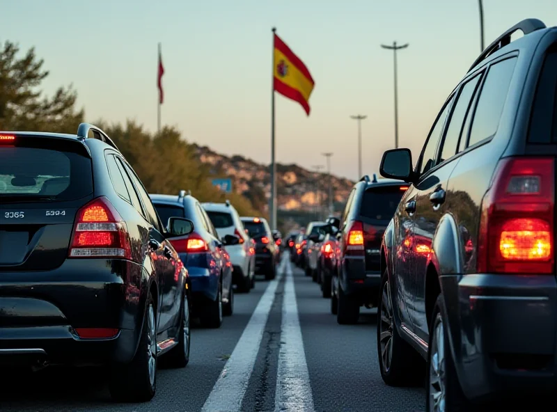 The border between Spain and France with Mossos and Police officers controlling traffic.