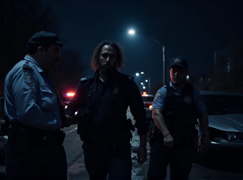Police arresting a man near a car at night.