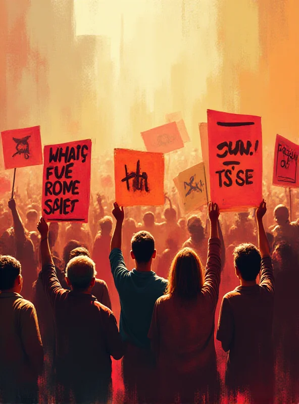 Abstract image representing societal revolution with people holding signs in a crowd.