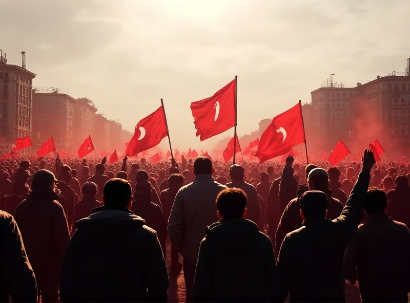 A protest scene in Turkey with Kurdish flags waving, symbolizing the ongoing tensions and calls for dissolution of the PKK.