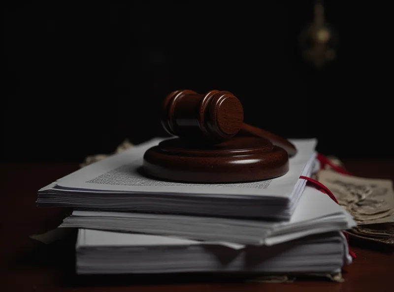 A gavel resting on a stack of legal documents in a courtroom setting.