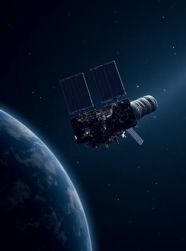 A satellite orbiting the earth, with city lights visible below.