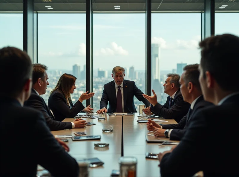 A group of Brazilian politicians in a meeting, debating party strategy.