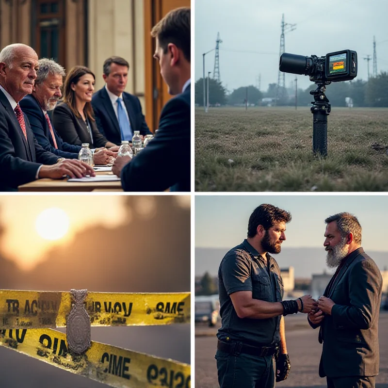 A collage of images representing the different stories: political meeting, air quality monitor, crime scene tape, and a hero receiving a medal.
