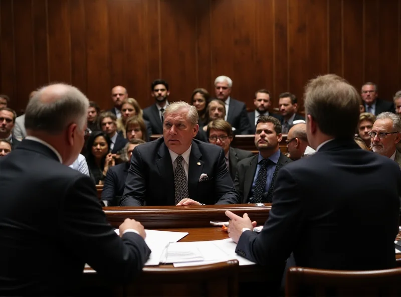 Image depicting a courtroom scene with lawyers and journalists.