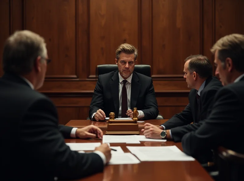 A courtroom scene with a judge and lawyers, emphasizing the solemnity and gravity of the proceedings.