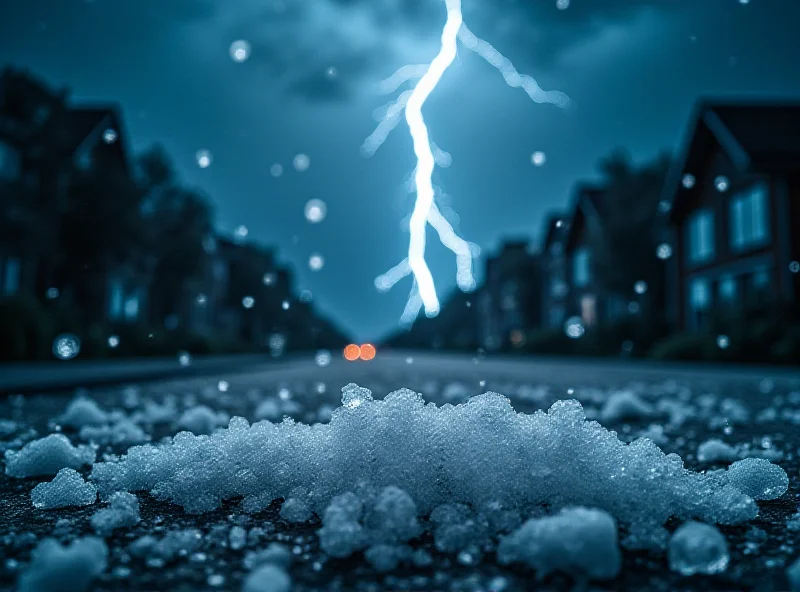 A dramatic image of a hailstorm, with large hailstones falling and damaging property.
