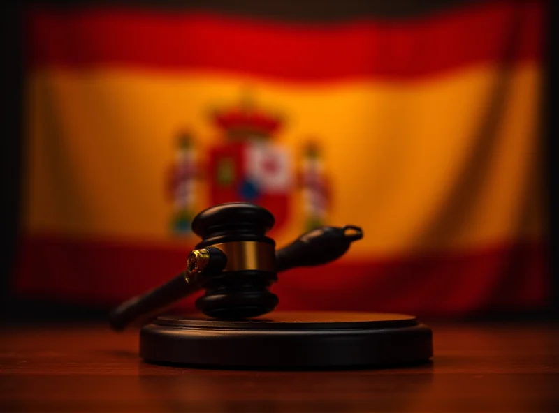Illustration of a gavel hitting a sound block in front of the Spanish flag, symbolizing the Koldo case and the Supreme Court's involvement.