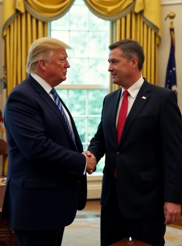 Donald Trump and Volodymyr Zelenskyy shaking hands in the Oval Office.