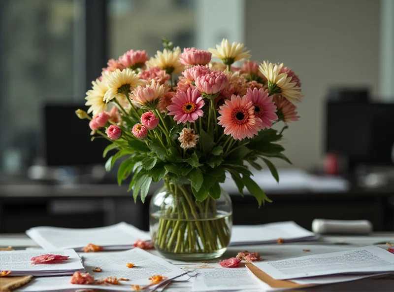A wilting bouquet of flowers on a desk in a political office, symbolizing the end of the honeymoon period.