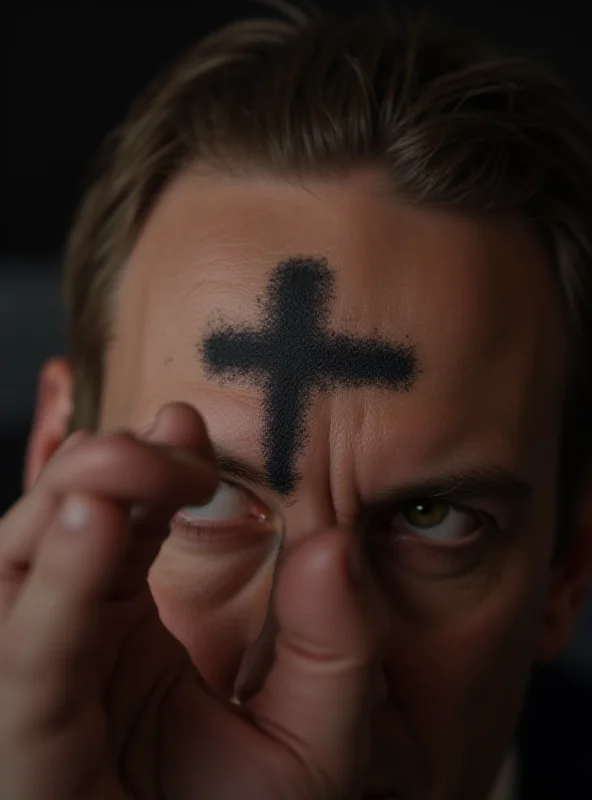 A close-up of a hand receiving ashes in the shape of a cross on the forehead.