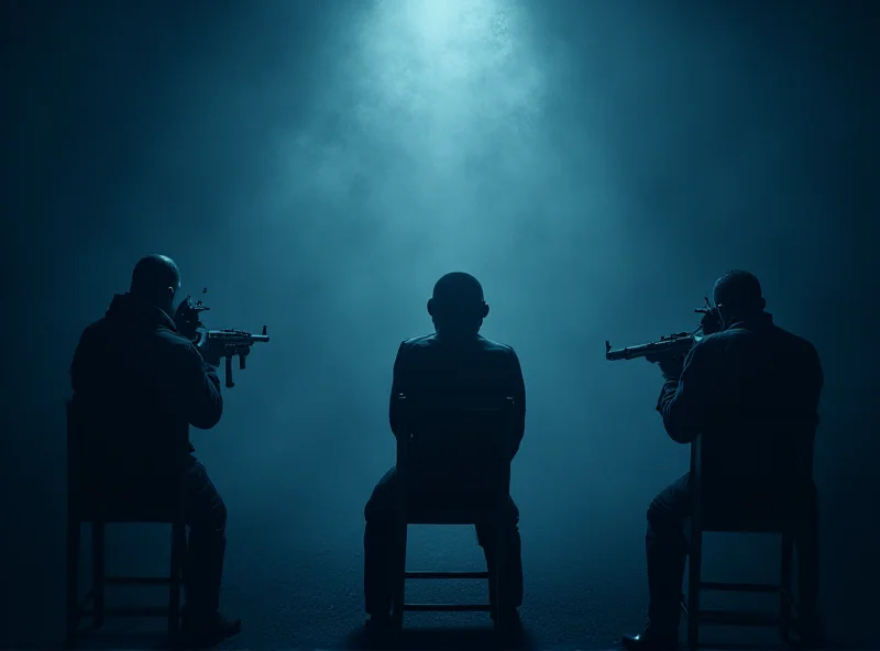 A stylized image depicting a firing squad execution, emphasizing the somber and haunting atmosphere.