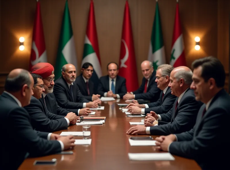 Scene depicting a meeting of Arab leaders discussing the Gaza plan.