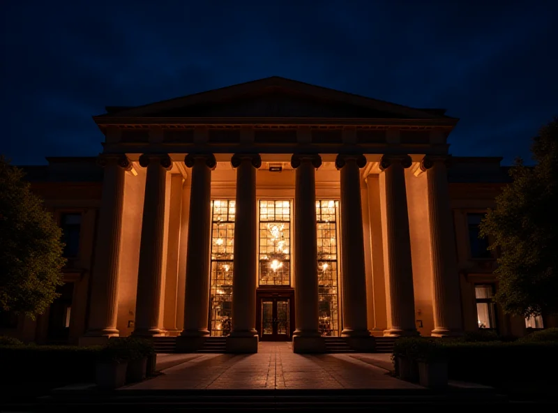 The Kennedy Center at night, illuminated and grand.