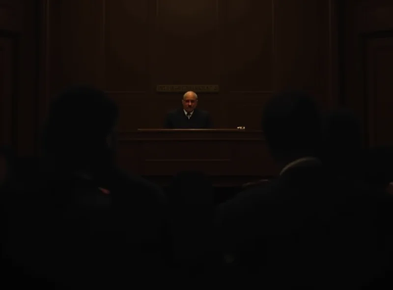A courtroom scene with a witness testifying, under the watchful gaze of a judge and lawyers.