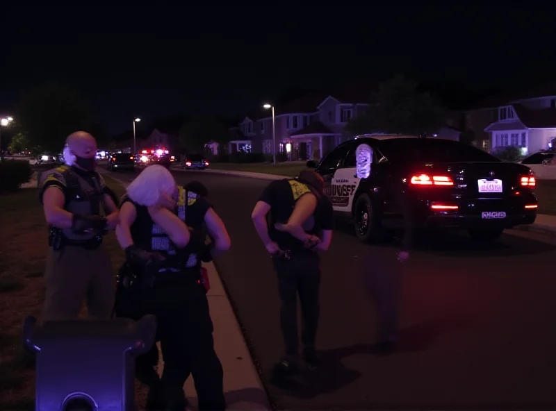 Police officers arresting suspects in a suburban area.