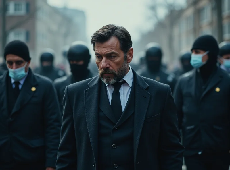 Police arresting a man in a suit, representing Călin Georgescu, in front of a polling station in Romania.