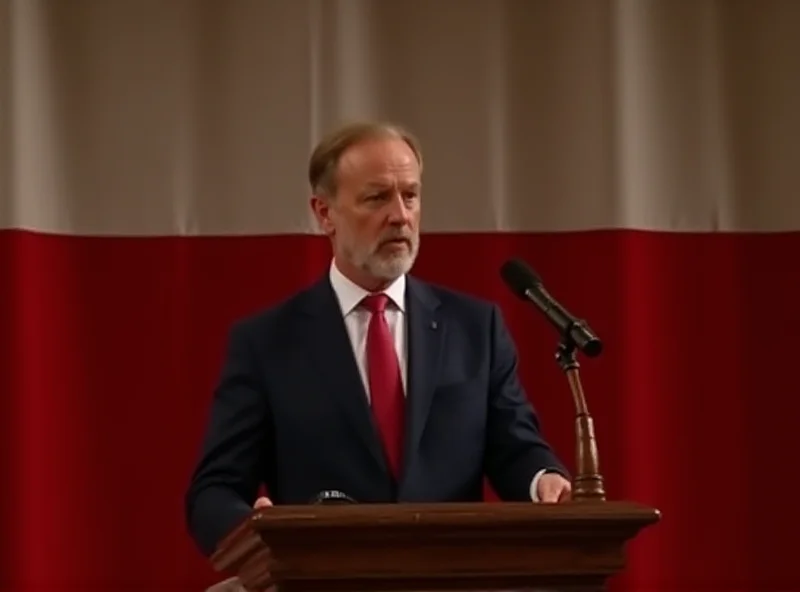 Image of Donald Tusk addressing the Polish parliament about the military training plan.
