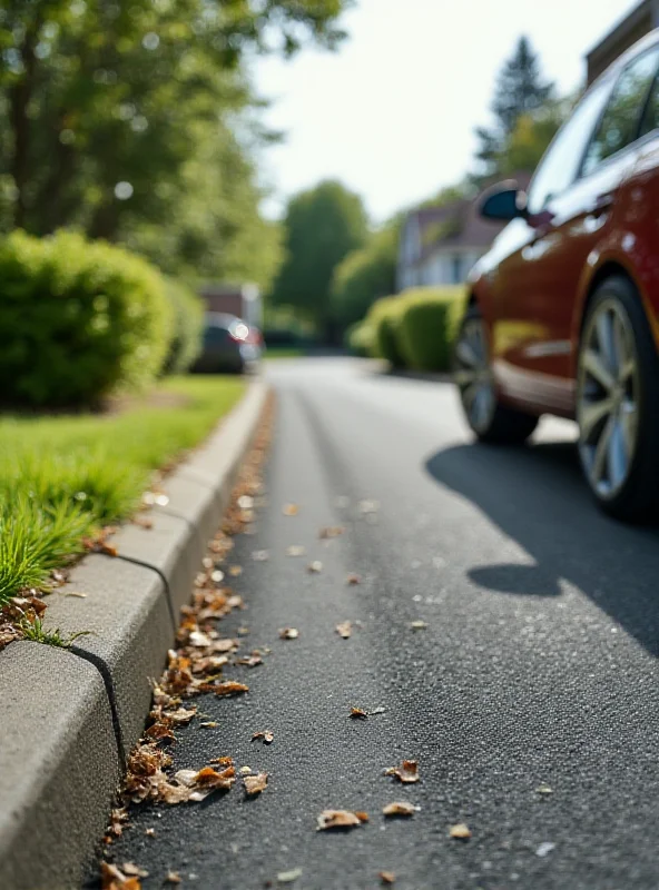 A driveway with a car parked on it, highlighting the kerb.