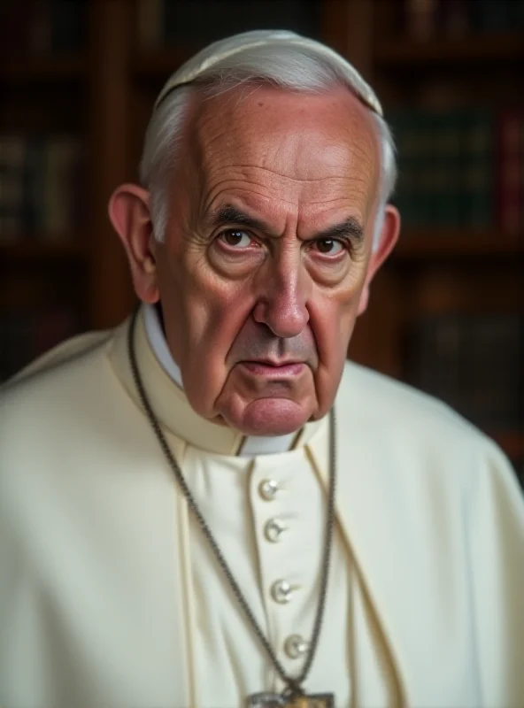 Close up of Pope Francis, looking concerned and thoughtful in his Vatican office