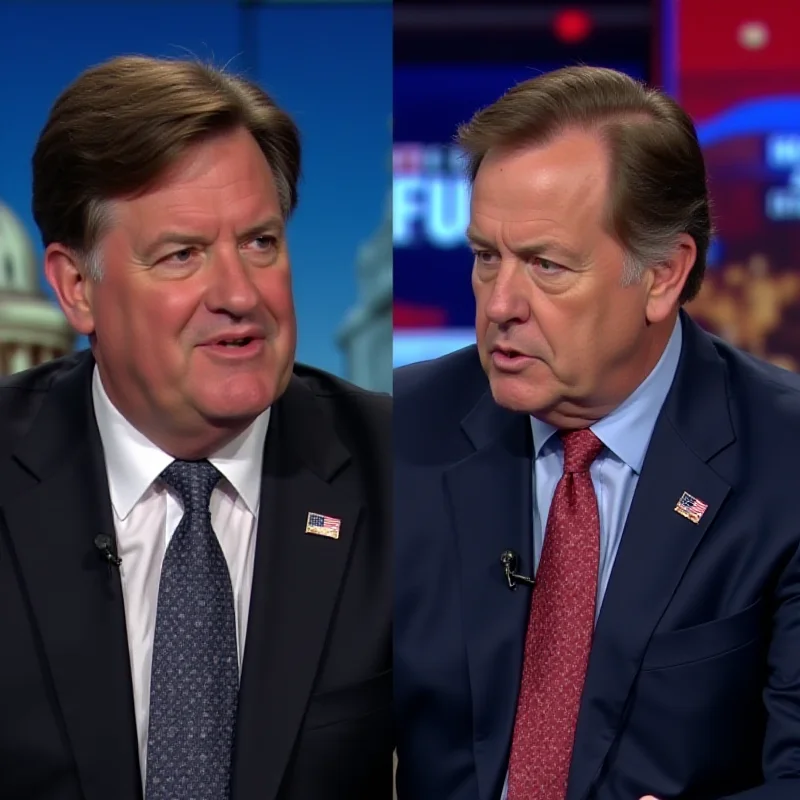 A split screen showing Sean Hannity on one side and Raymond Arroyo on the other, both looking serious and engaged in conversation.