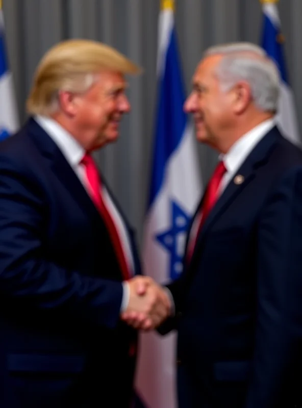 Image of Donald Trump shaking hands with Benjamin Netanyahu, symbolizing US-Israel relations.