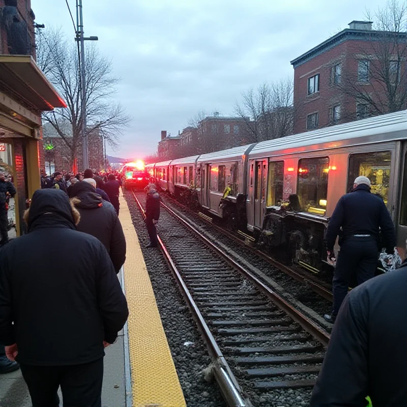 A damaged Green Line train at the East Somerville station after the crash.